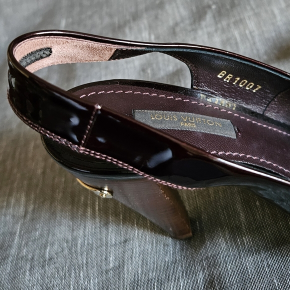 Louis vuitton Plum Patent Leather Metallic Gold Slingback Luxury Heels Size 6 US - Picture 13 of 16